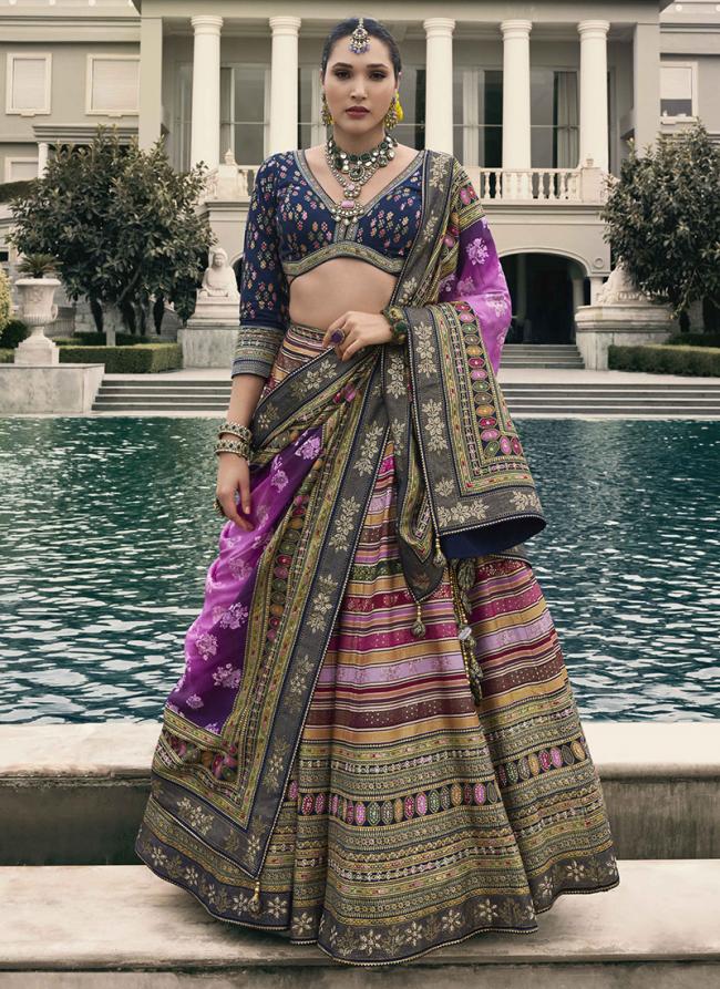 Silk Navy Blue Bridal Wear Embroidery Work Readymade Lehenga Choli